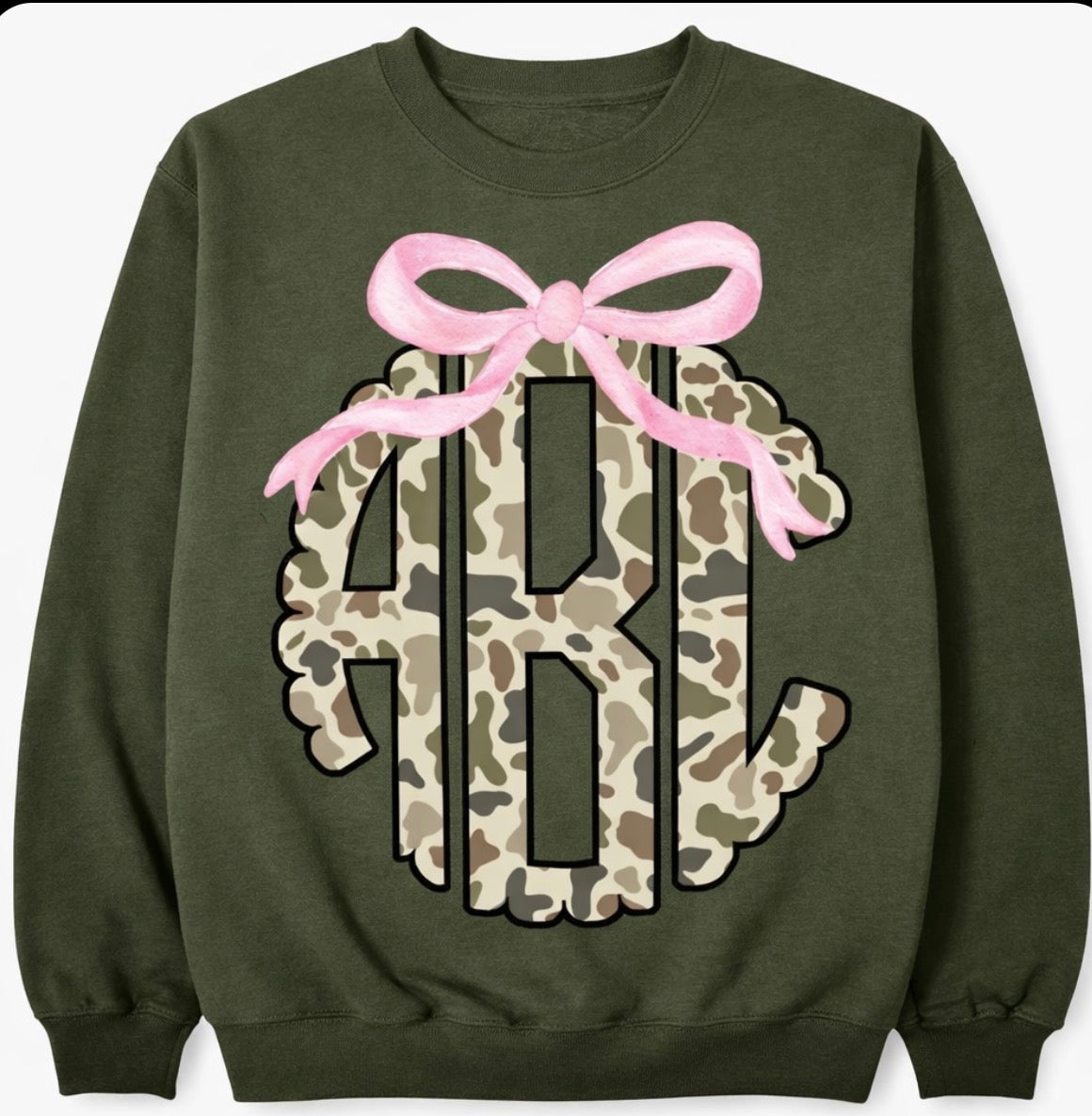 Monogram camo with pink bow