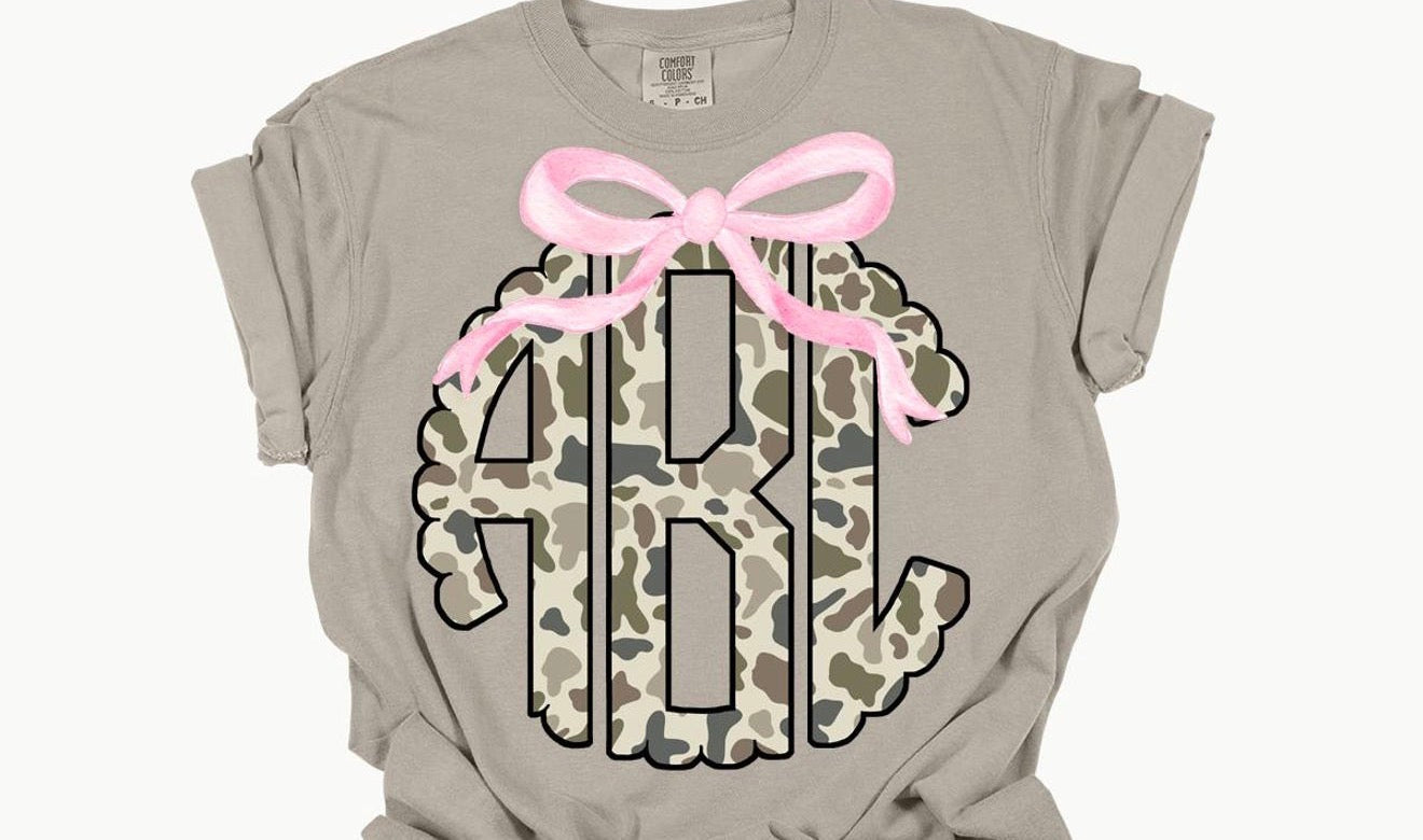 Camo monogram with bow