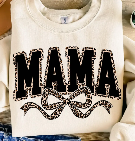 cheetah mama with bow sweatshirt