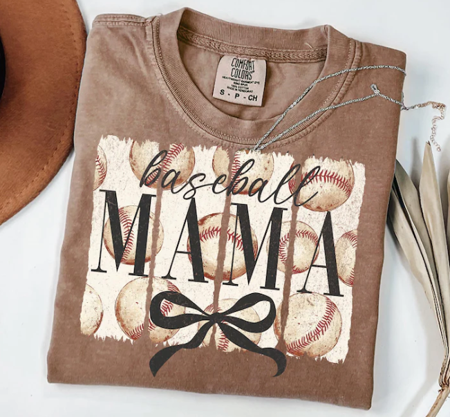 Baseball Mama Columns with Bow