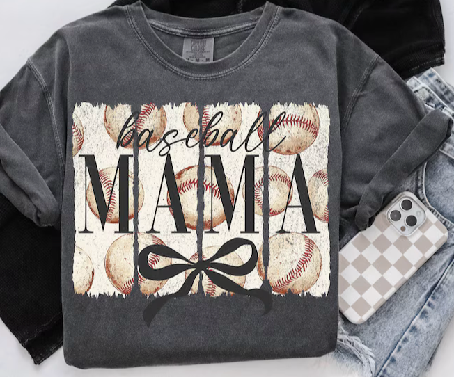 Baseball Mama Columns with Bow