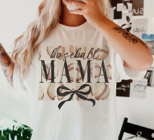 Baseball Mama Columns with Bow